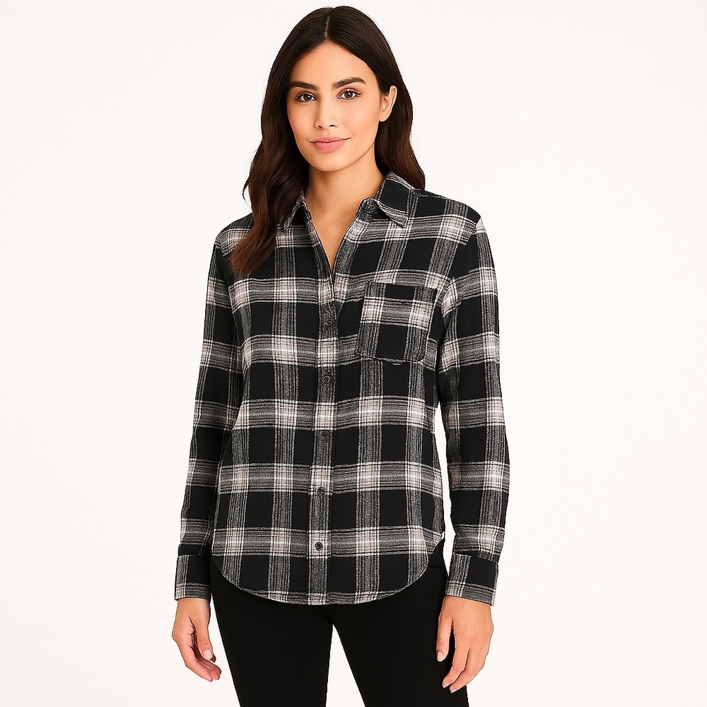 NWT rails Black White Plaid Button-Up Shirt flannel luxury long sleeve collar